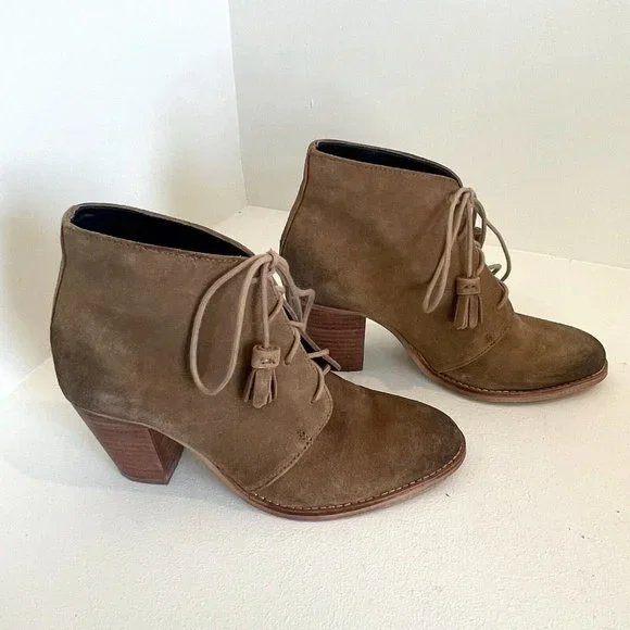 Crevo Sumerset Lace Up Suede Heeled Ankle Boot Camel Brown Women's Size 7.5 EUC - Picture 1 of 9